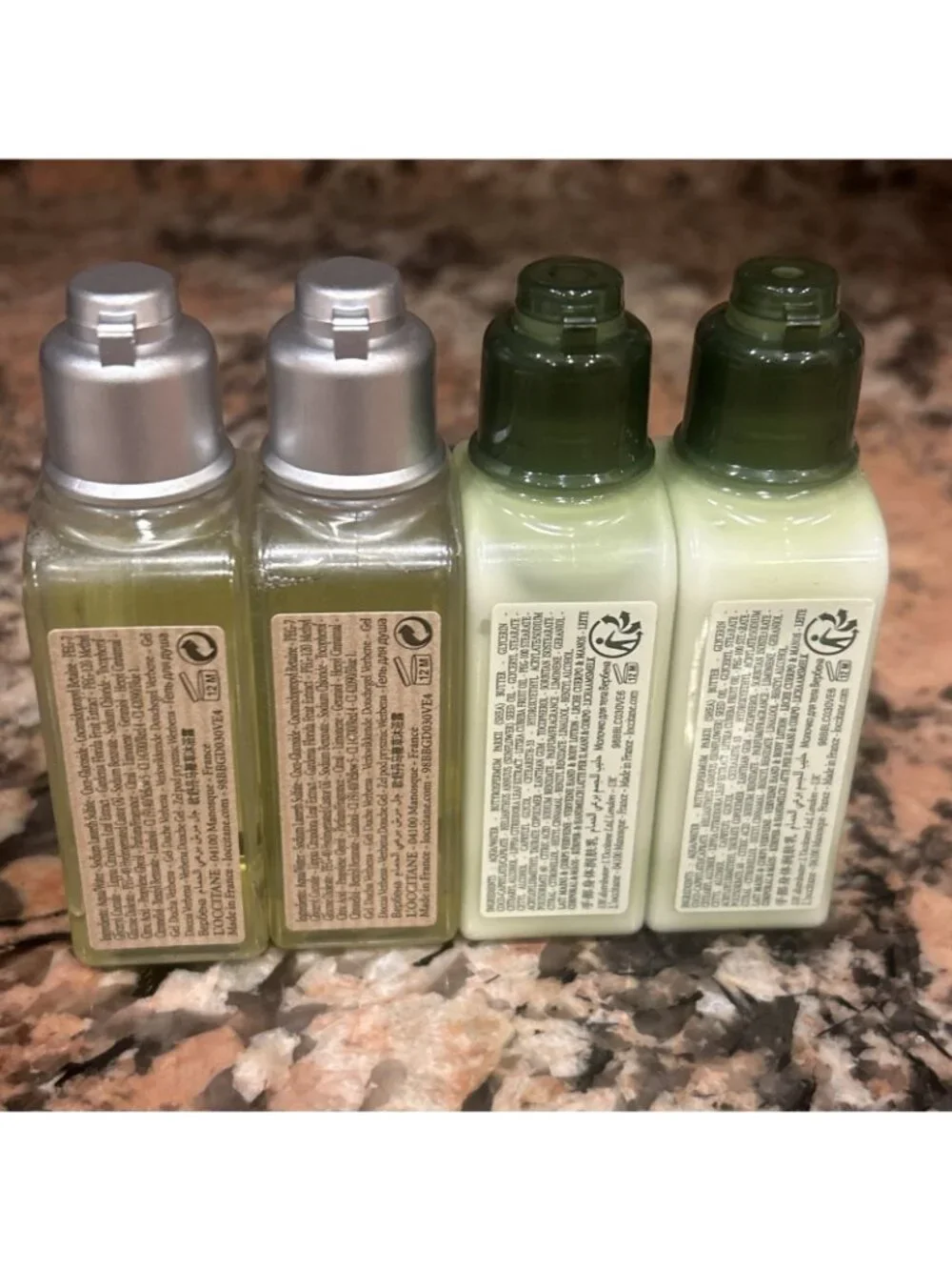L’Occitane Verveine TRAVEL Set 1.0 oz Body Lotion (2)& Verbena Shower Gel (2)